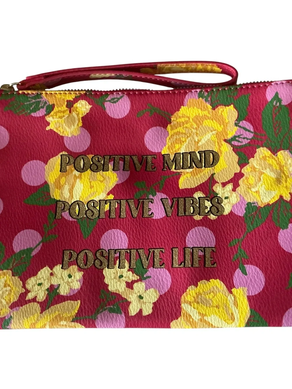 Betsey Johnson Positive mind wristlet pouch vibrant floral polka dot